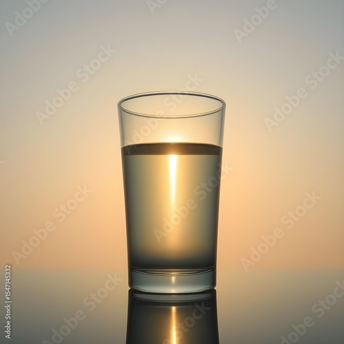 A glass of water catching the sun’s reflection perfectly still.