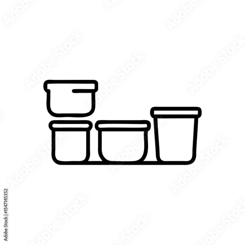 Black Line Art Illustration of Four Food Storage Containers
