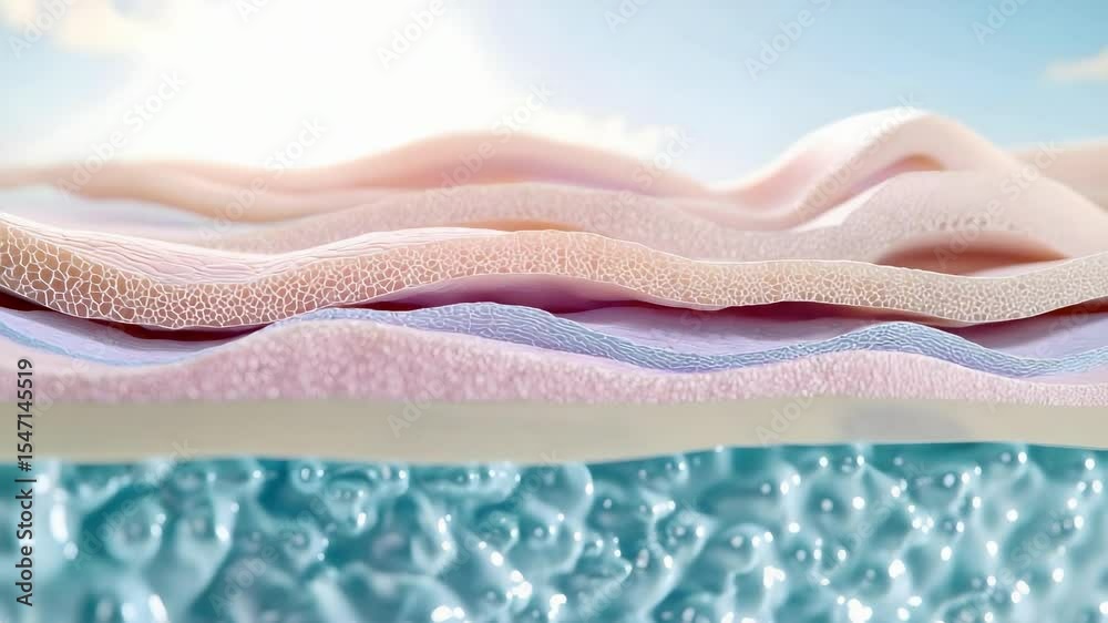 The image depicts layers of skin with different textures and colors ...