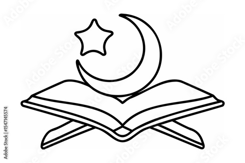 Open Book Quran Crescent Moon Star Islamic Symbol vector