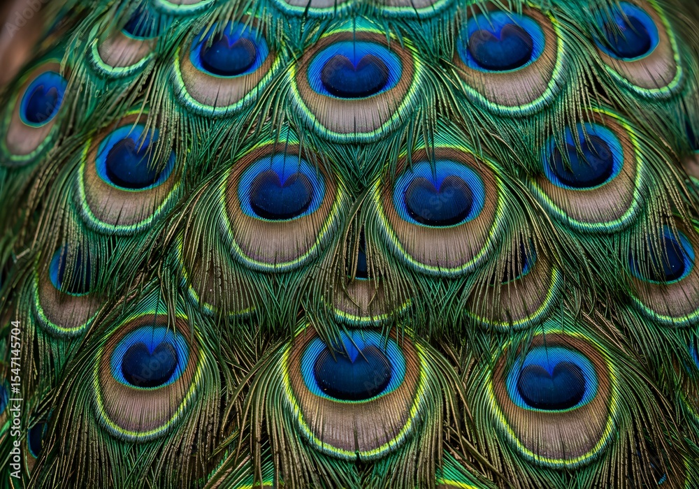 Obraz premium Peacock feather texture with vivid blue and green hues