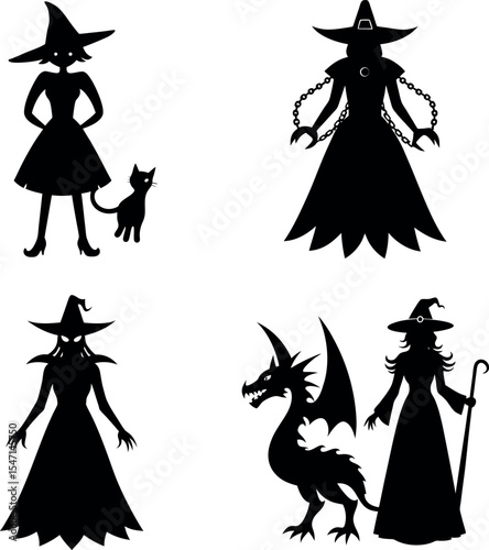 Halloween Witch Gathering Silhouette Art