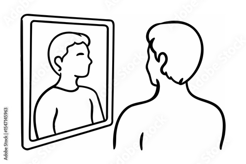 Man looking at his reflection in a simple rectangular mirror