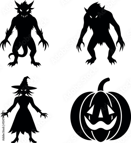 Halloween Witches and Pumpkins Character Set