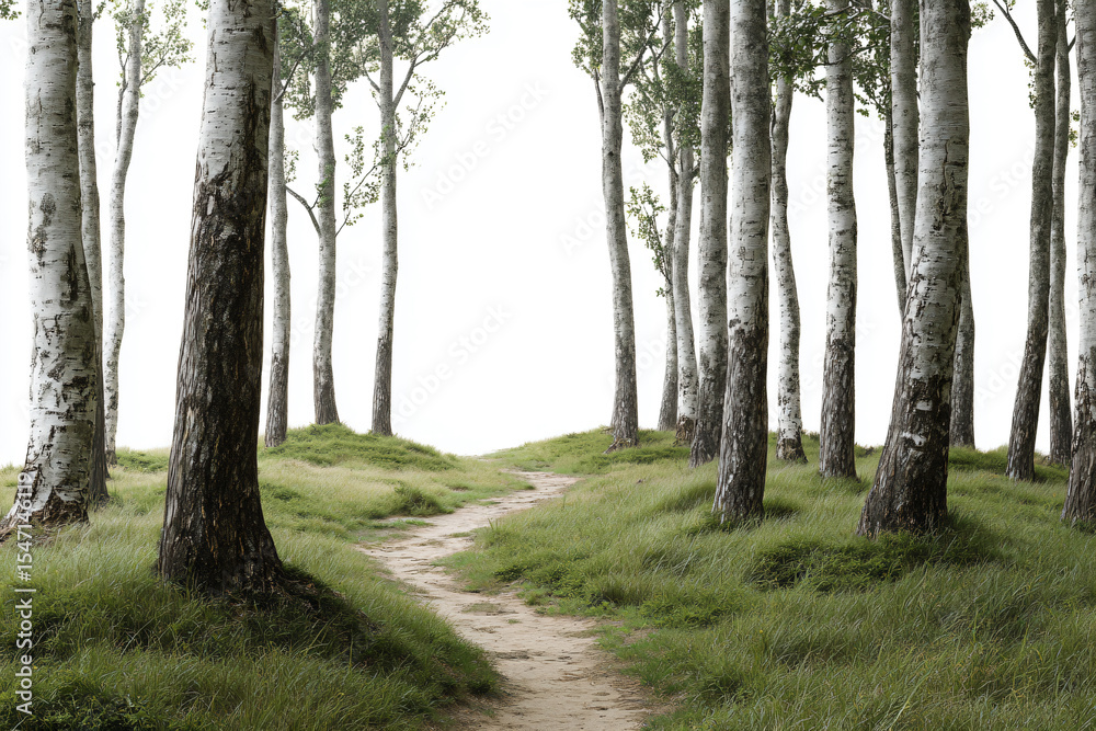 Naklejka premium a dirt path through a forest with tall trees