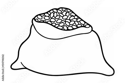 Black and White Drawing of a Sack Filled with Beans