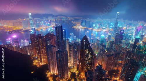 Wallpaper Mural Futuristic Cityscape: High-Angle View of a Vibrant Urban Nightscape Panorama Torontodigital.ca