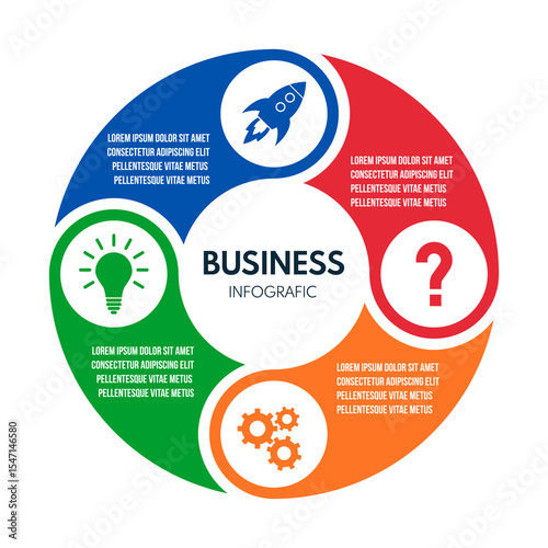4 steps circle round arrows, cycle diagram inforgaphic, report or presentation vector template, business process illustration