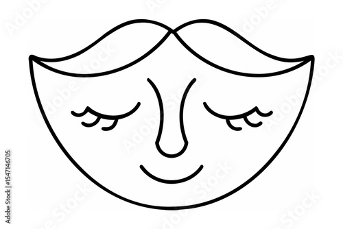 Simple Line Drawing Happy Face Closed Eyes Mustache