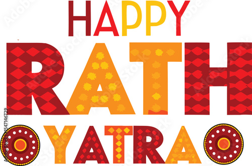 Colorful Happy Rath Yatra Celebration Design with Wheels and Festive Typography