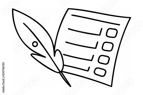 Quill Pen Beside a Document with Checkboxes feather pen