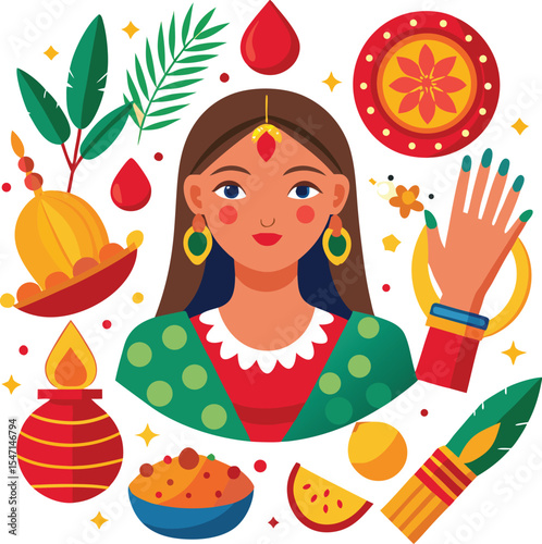 Colorful Illustration of Indian Wedding Rituals and Traditional Elements