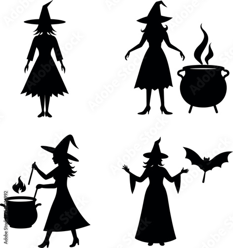 Pumpkin Carrying Sorceresses Clipart Set