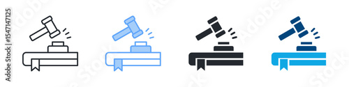 Law Icon Set Multiple Style. Designed In Outline, Blue, Glyph, Dual Tone