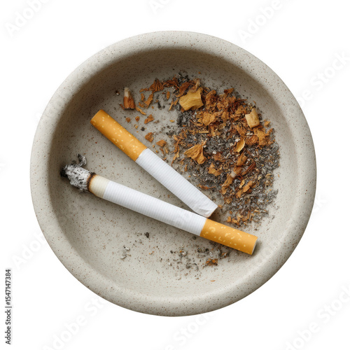 Two smoked cigarettes in ashtray isolated on transparent background