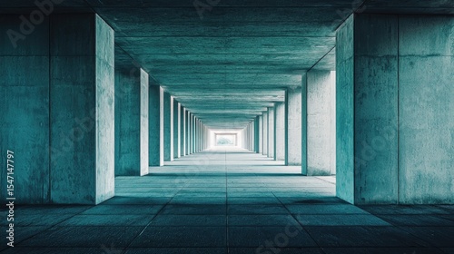 Modern concrete passageway extending into a bright perspective.
