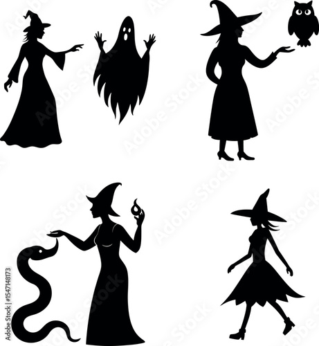 Sorceress and Cat Familiar Vector Pack