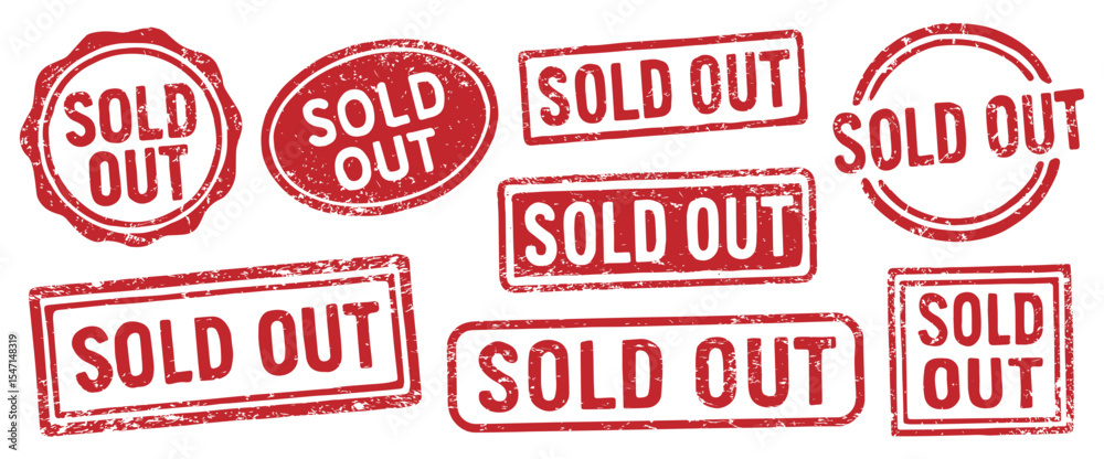 Sold Out Red Rubber Seal Stamp Label. Grunge Texture Effect. Vector illustration image. Isolated on white background. Sold Out Red Rubber Seal Stamp Label. Grunge Texture Effect. Vector illustration image. Isolated on white background.