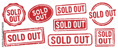 Sold Out Red Rubber Seal Stamp Label. Grunge Texture Effect. Vector illustration image. Isolated on white background.
