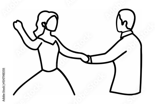Couple Dancing Line Art Black White Illustration dance
