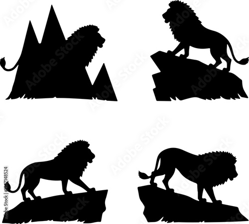Lion Silhouettes on Rocks vector bundle