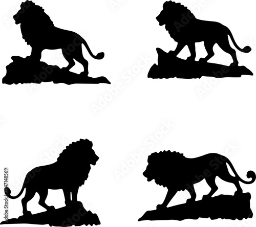 Lion Silhouettes on Rocks vector bundle