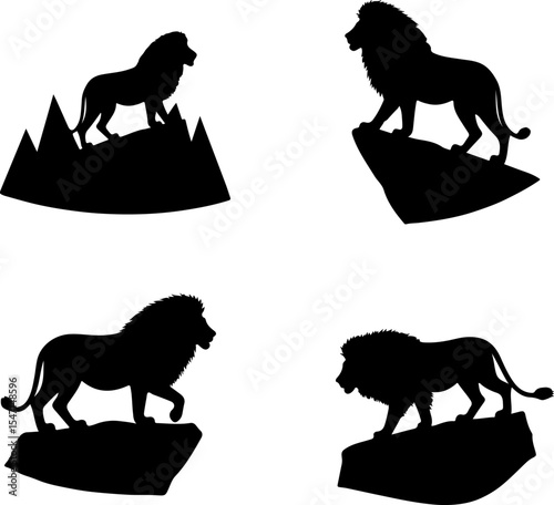 Lion Silhouettes on Rocks vector bundle