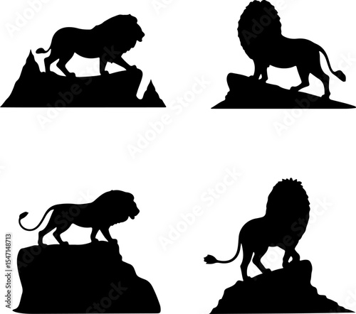 Lion Silhouettes on Rocks vector bundle