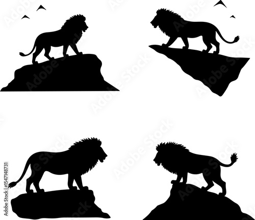Lion Silhouettes on Rocks vector bundle