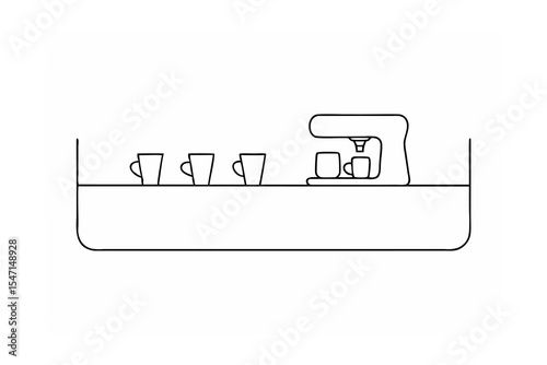 Espresso Machine and Cups on Countertop Line Drawing