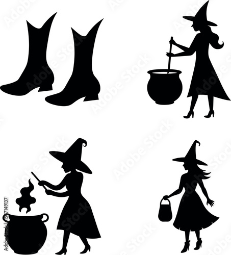 Witch Potions and Cauldron Silhouette Art