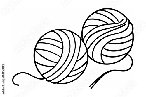 Two Balls of Yarn with Needle Line Art Illustration