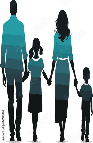  Father and Children Walking Together Silhouette
