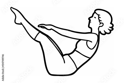 Woman Performing Boat Pose Yoga Exercise Line Art Illustration