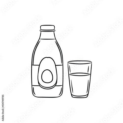 Glass and Bottle of Avocado Juice Together