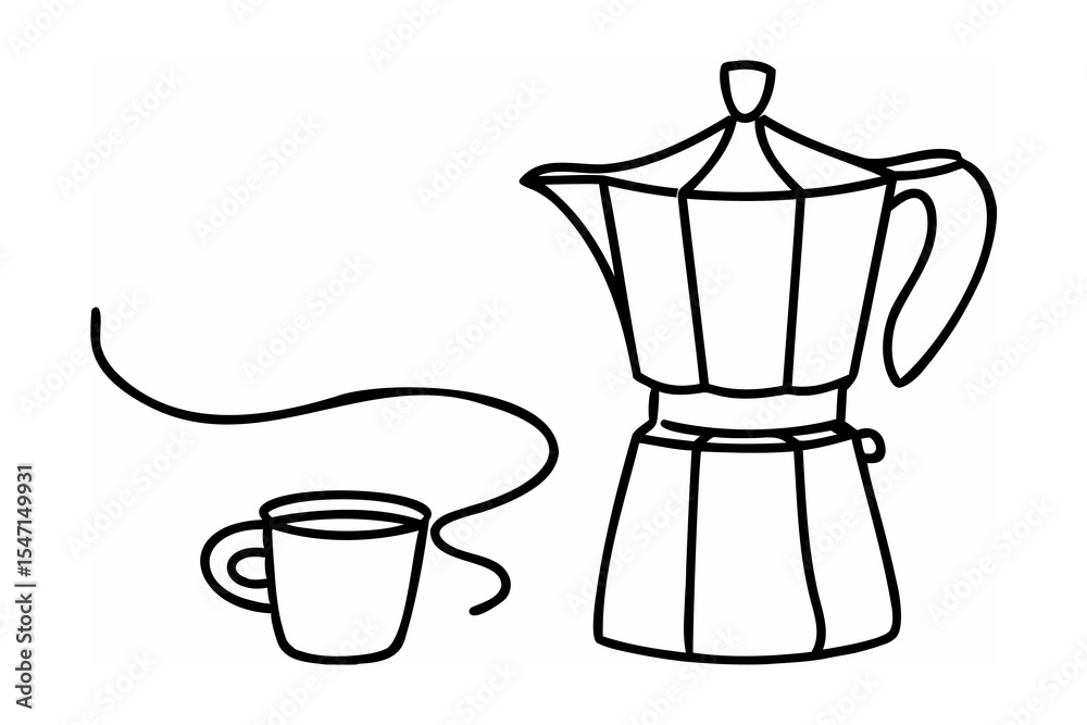 Line Art Coffee Maker and Mug with Steam vector Line Art Coffee Maker and Mug with Steam vector
