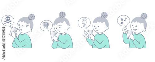 スマホを操作する子供　表情のセット