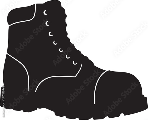 Black Silhouette of a Sturdy Work Boot, Side View