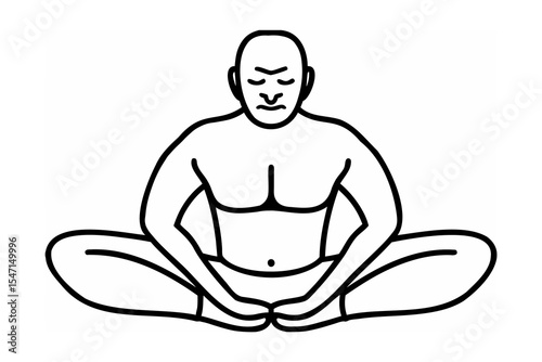 Bald Man Sitting Cross Legged in Meditation Pose Line Art
