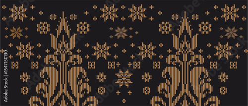 Batik Songket traditional design background. Seamless pattern embroidery Embroidery on fabric. Seamless pattern. Vector illustration for web design or print.