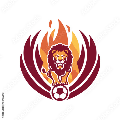 A bold and dynamic vector logo design featuring a roaring lion head combined with a football. The lion symbolizes strength, leadership, and power, while the football element represents the spirit of t