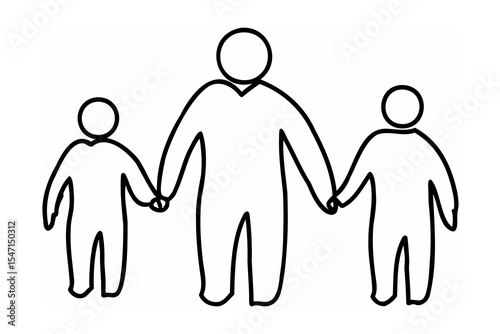 Simple Line Drawing of Family Holding Hands line art