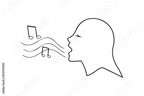 Black Outline Head Profile Singing Musical Notes vector
