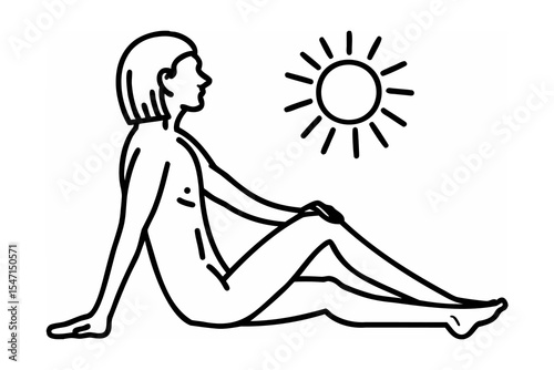 Woman Sunbathing Line Art Black and White Illustration