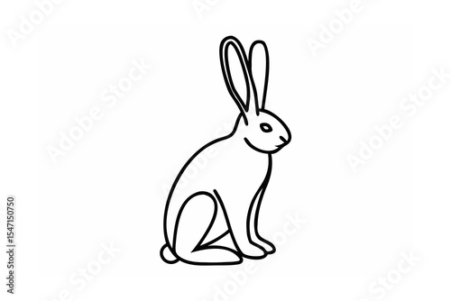 Line Art Sitting White Rabbit Illustration Black Outline