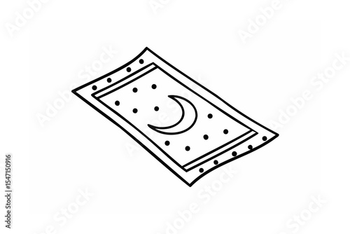 Black and White Prayer Mat Icon Crescent Moon Stars