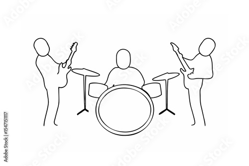 Simple Line Drawing Band Playing Music Guitars Drums