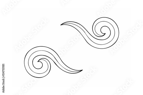 Two Black Swirling Line Art Designs Isolated on White