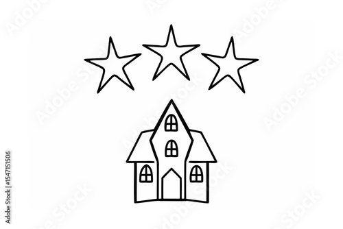 Three Stars Above Simple Black Line Drawing House stars rating