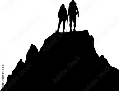 Hikers on Mountain Peak vector